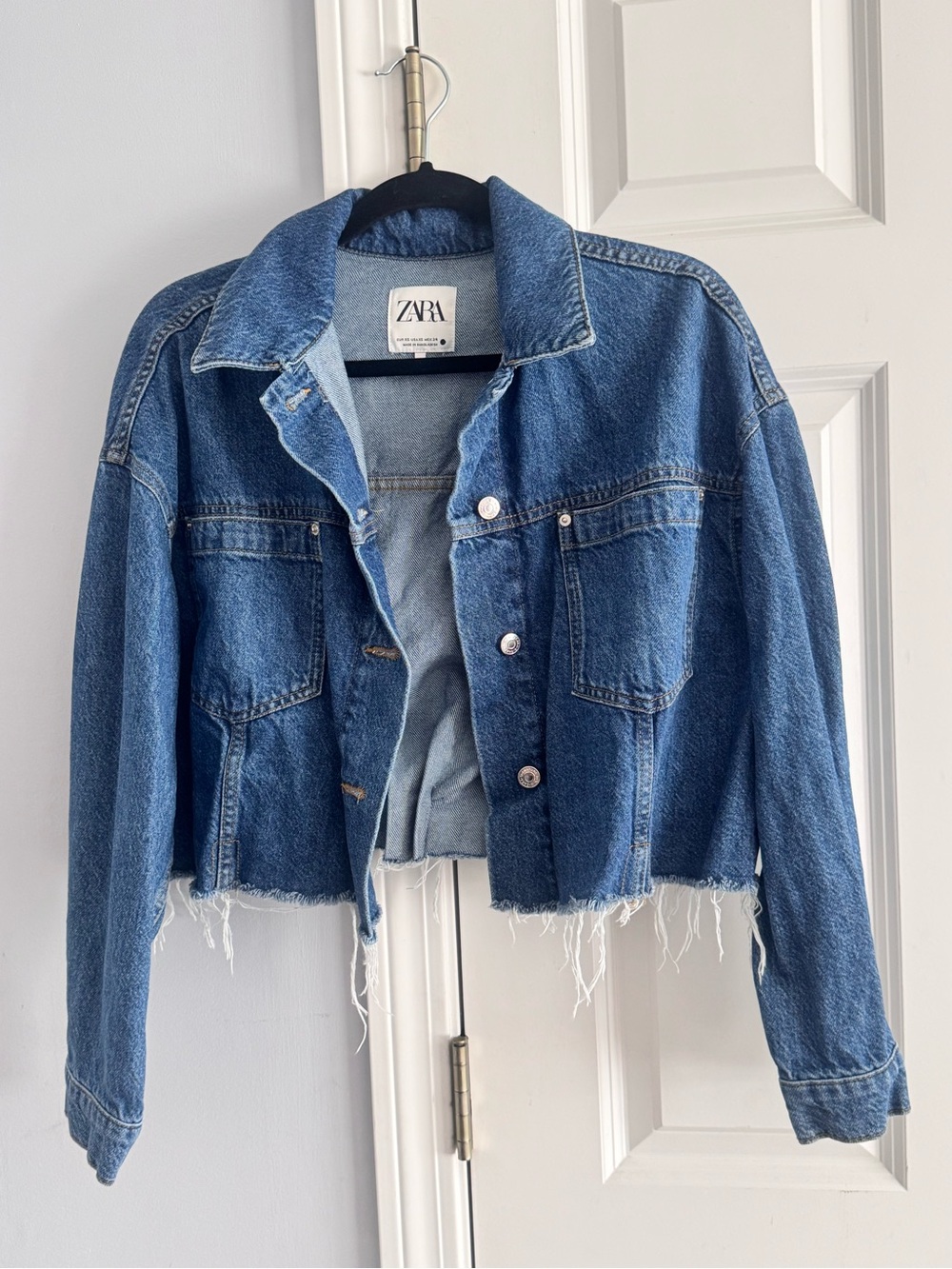 ZARA Distressed Cropped Blue Denim Jacket